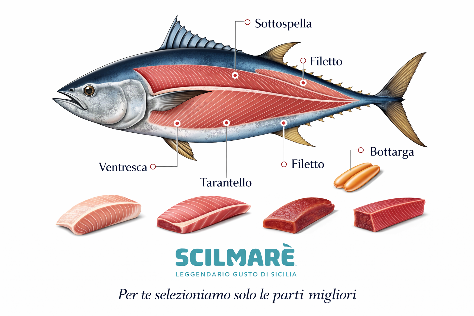 Schema delle parti migliori del tonno rosso Scilmarè