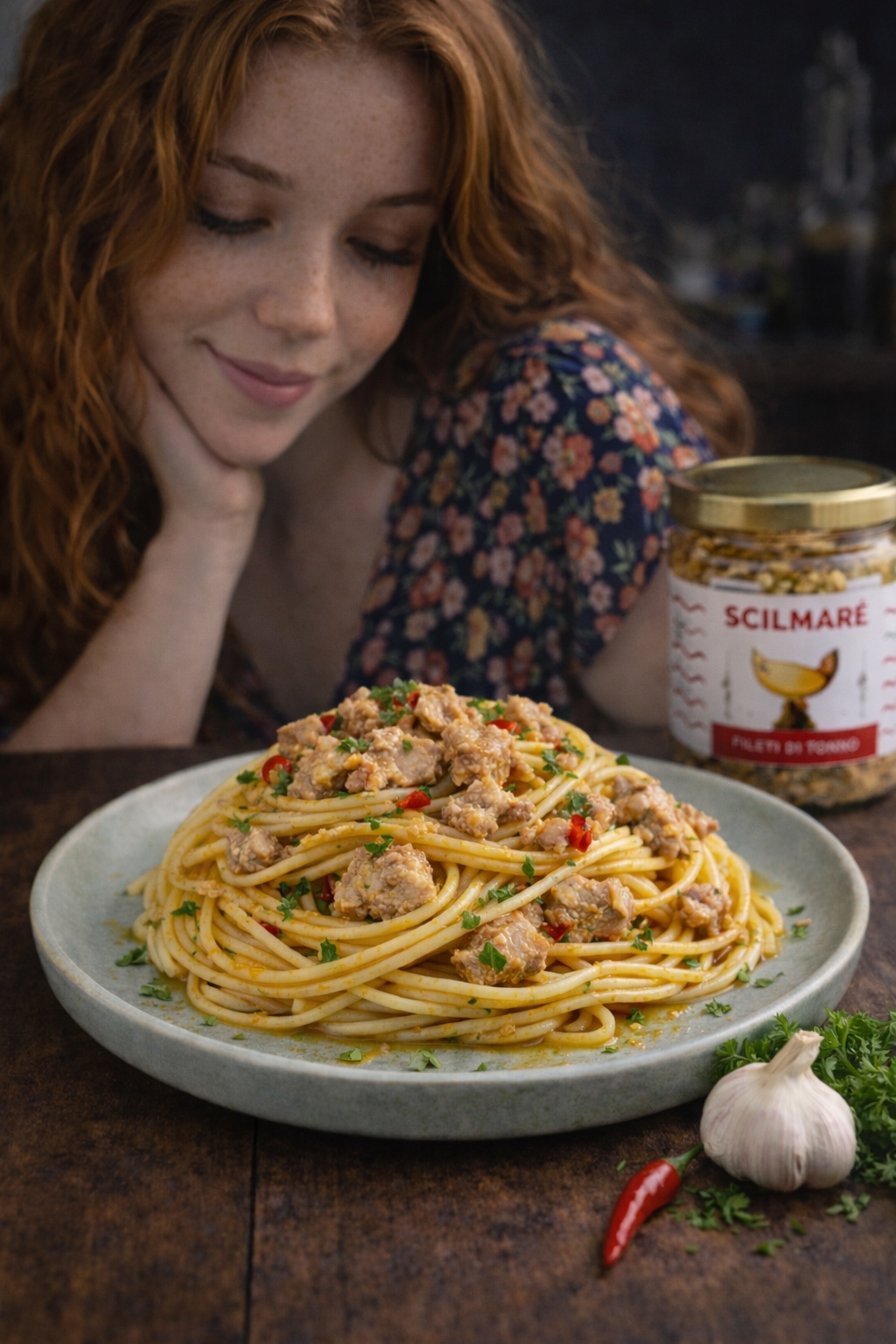 Spaghetti aglio, olio, peperoncino e tonno Scilmarè