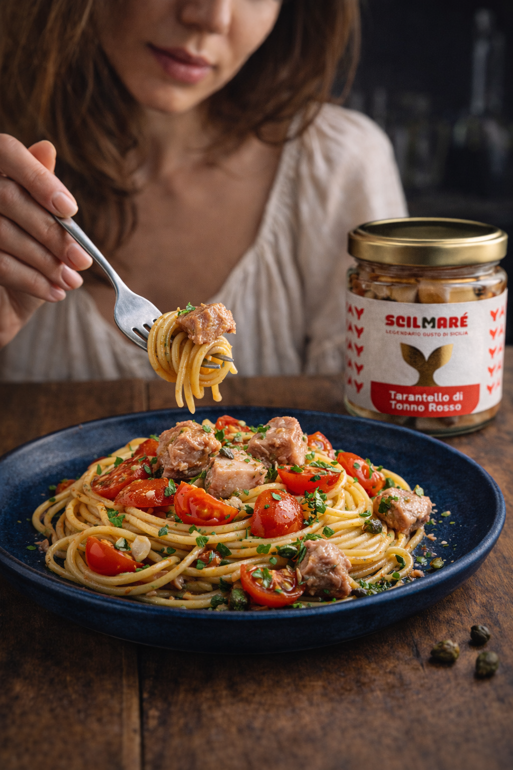Spaghetti con tonno Scilmarè e pomodorino Pachino