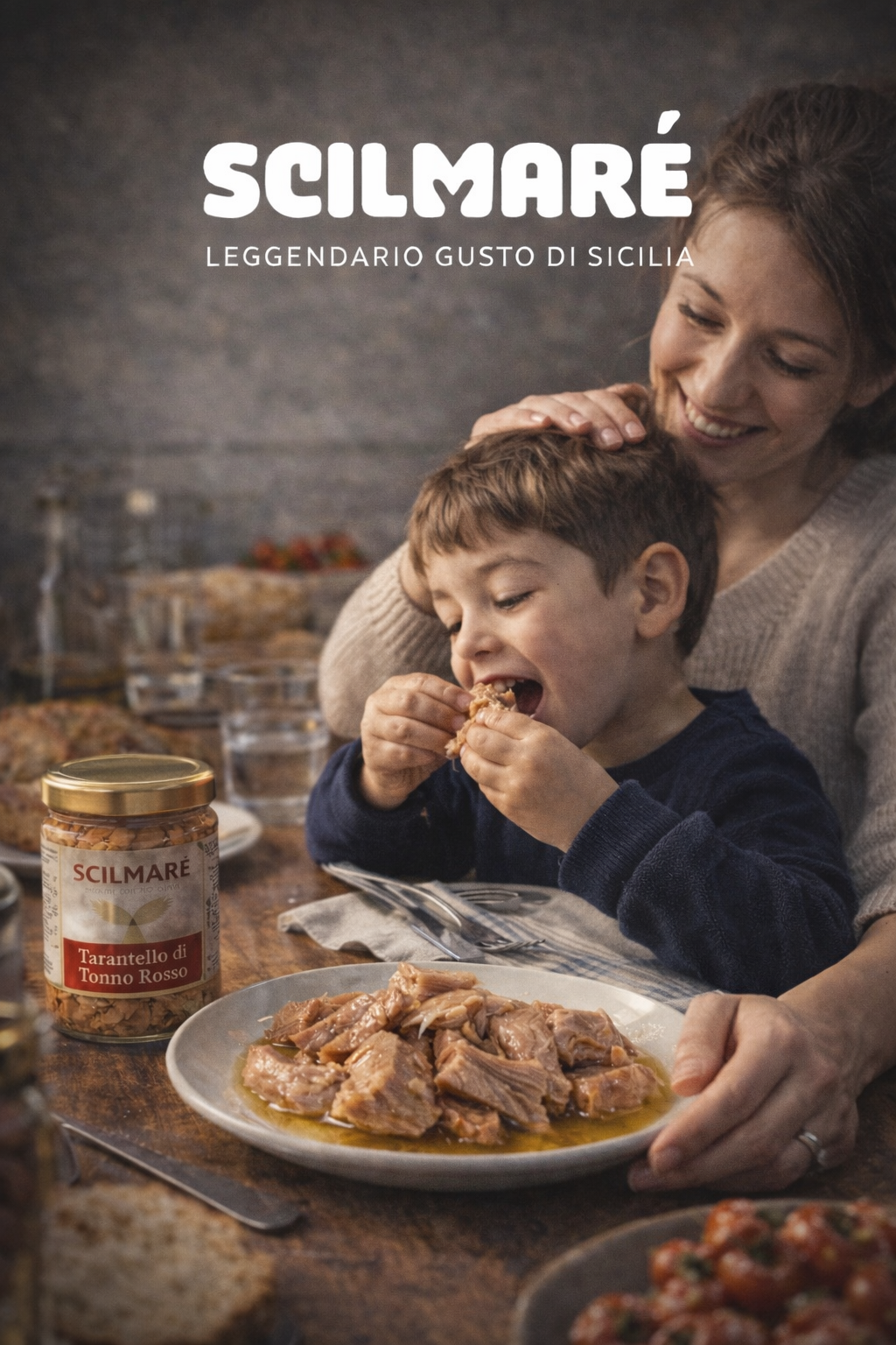 Tavola con tonno rosso Scilmarè e famiglia